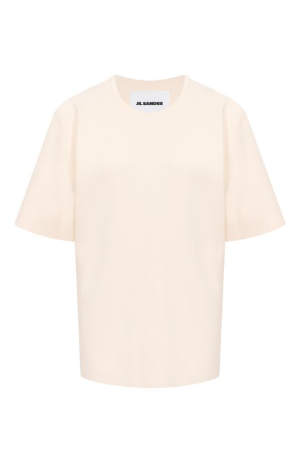 Женский футболка из вискозы JIL SANDER кремвого цвета, арт. J04GC0107-J18208 | Фото 1 (Материал сплава: Проставлено; Рукава: Короткие; Длина (для топов): Стандартные; Материал внешний: Вискоза; Драгоценные камни: Проставлено)
