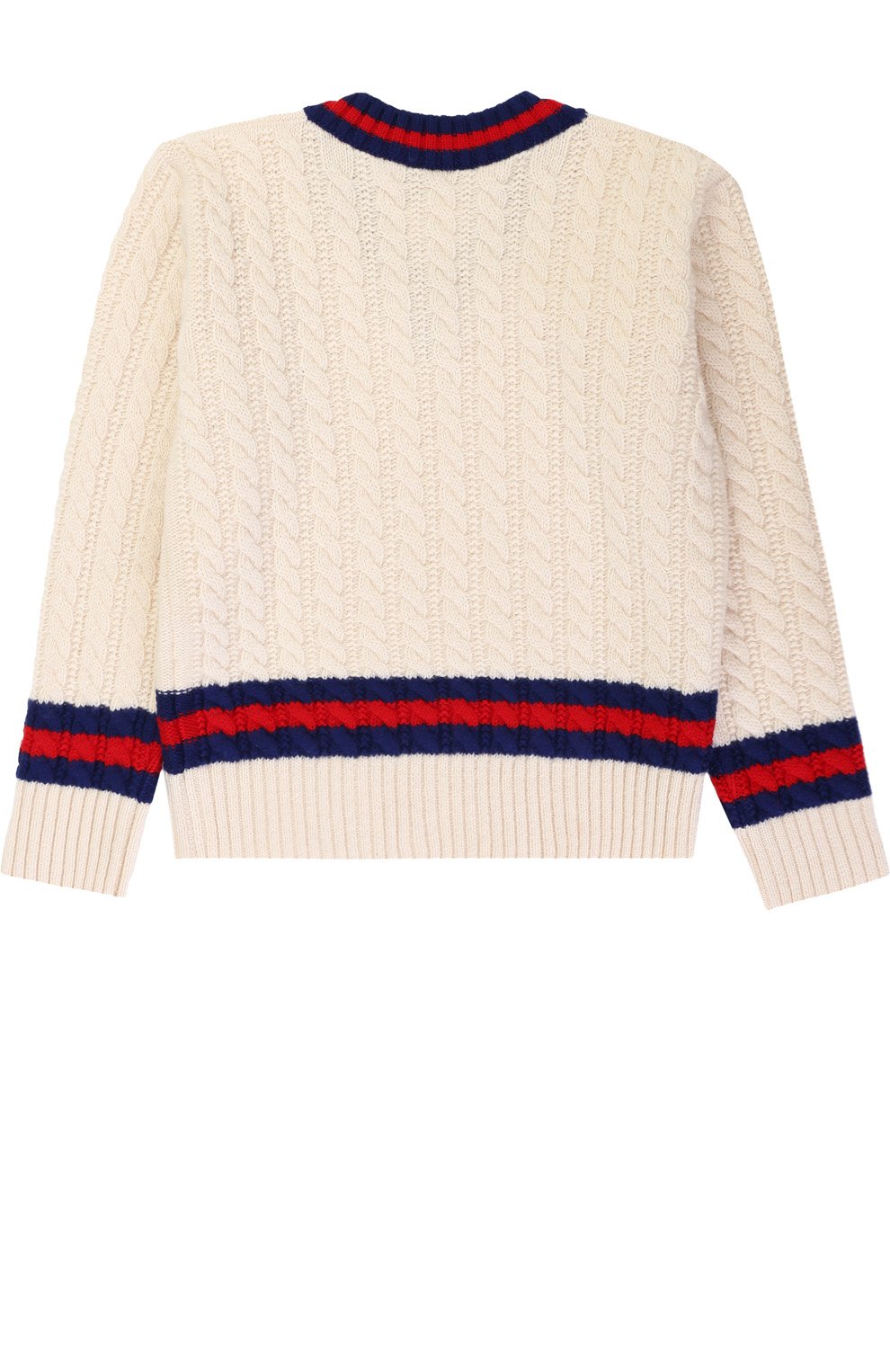 Шерстяной пуловер фактурной вязки с контрастной отделкой GUCCI белого цвета по цене 33650 руб., арт. 475588/X1495, фото 2 Шерстяной пуловер фактурной вязки с контрастной отделкой GUCCI, арт. 475588/X1495, фото 2