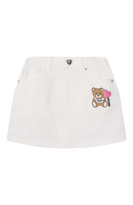 Детская джинсовая юбка MOSCHINO молочного цвета, арт. HAJ03M/L0A14/4-8 | Фото 1 (Материал внешний: Хлопок; Материал сплава: Проставлено; Нос: Не проставлено)