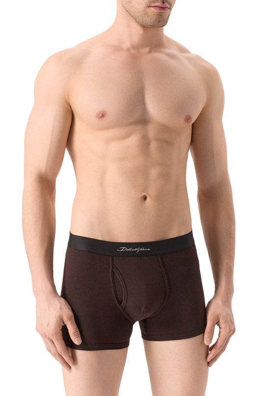 Хлопковые боксеры Dolce & Gabbana M4F39J/0NR21 Коричневый  M4F39J/0NR21 Фото 2