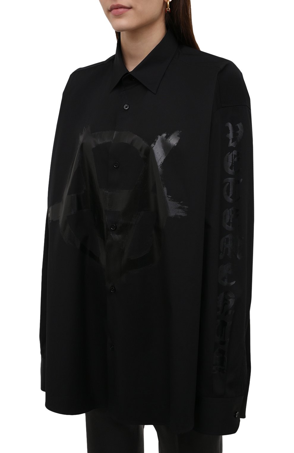 Хлопковая рубашка VETEMENTS черного цвета по цене 103000 руб., арт. UA52SH550B 1005/W, фото 3 Хлопковая рубашка VETEMENTS, арт. UA52SH550B 1005/W, фото 3
