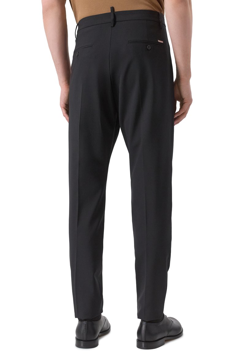 Мужские брюки DSQUARED2 черного цвета, арт. S71KB0685/S53632 | Фото 4 (Длина (брюки, джинсы): Стандартные; Материал внешний: Шерсть, Синтетический материал; Стили: Кэжуэл; Силуэт М (брюки): Чиносы; Случай: Повседневный)