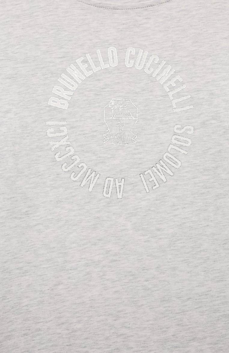 Детская хлопковый лонгслив BRUNELLO CUCINELLI светло-серого цвета, арт. B0T81T454C | Фото 3 (Материал внешний: Хлопок; Рукава: Длинные; Девочки Кросс-КТ: Лонгслив-одежда; Ростовка одежда: 12 лет | 152 см)