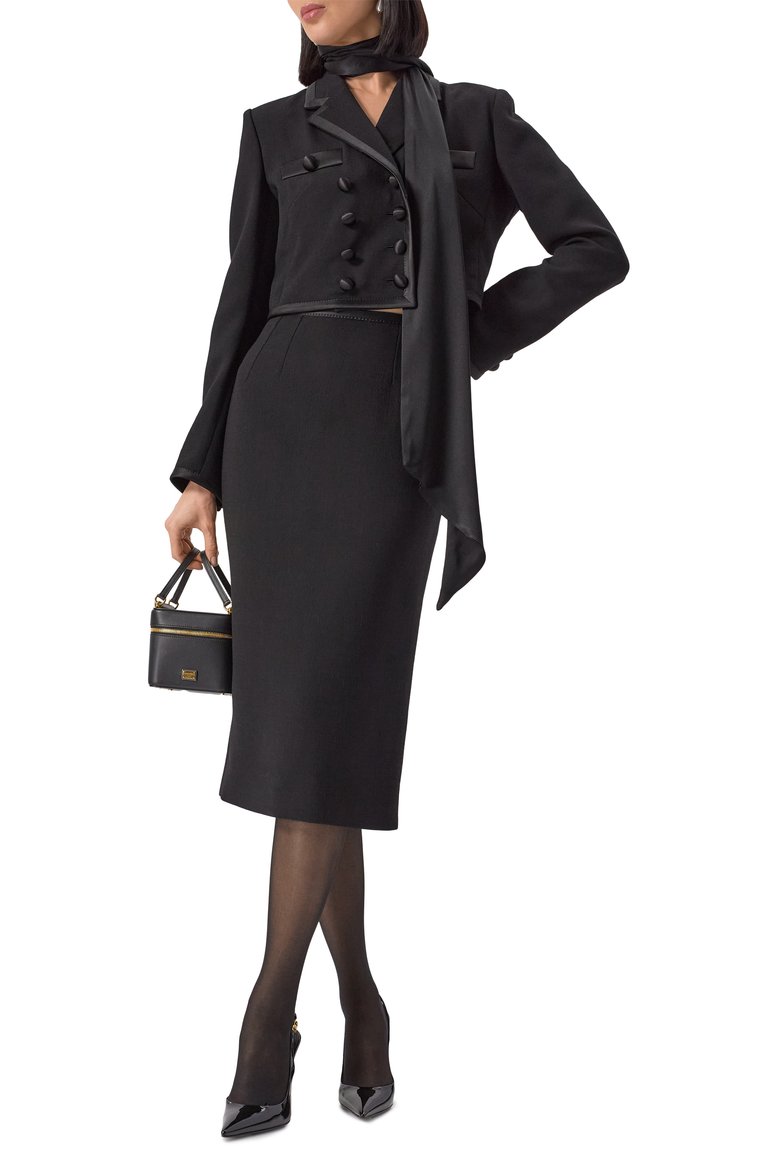Женская юбка из шерсти и шелка DOLCE & GABBANA черного цвета, арт. F4BBPT/FUBD2 | Фото 2 (Материал внешний: Шерсть; Длина Ж (юбки, платья, шорты): Миди; Кросс-КТ: костюм; Стили: Классический; Женское Кросс-КТ: Юбка-карандаш; Автоматизация ТО: Проставлено; Размерность: Идёт в размер; Автоматизация состава: Проставлено)
