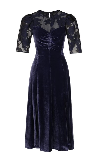 Приталенное бархатное платье-миди с коротким рукавом REBECCA TAYLOR, арт. 817654D625, фото 1