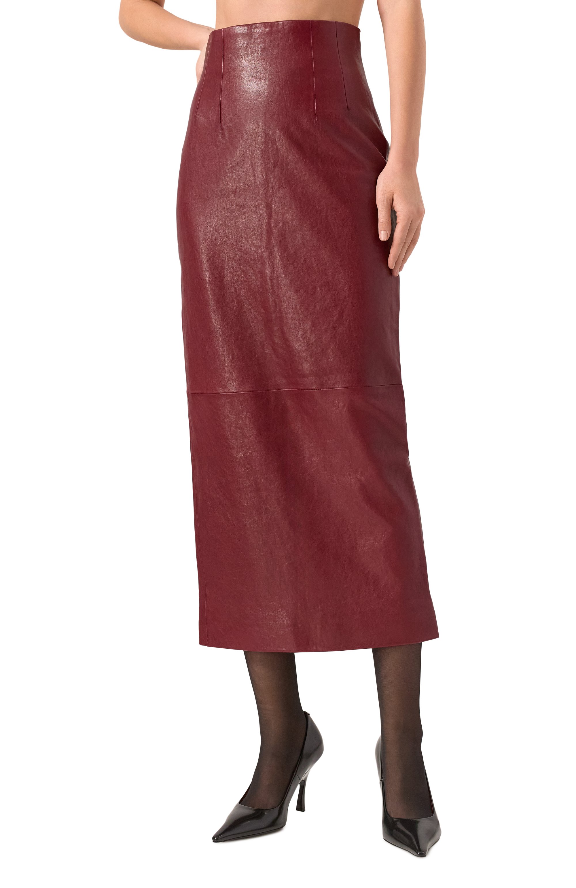 Кожаная юбка KHAITE бордового цвета по цене 351500 руб., арт. 4108843/L0XLEY, фото 3 Кожаная юбка KHAITE, арт. 4108843/L0XLEY, фото 3