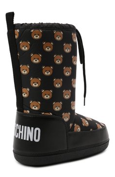 Детские утепленные сапоги MOSCHINO черного цвета, арт. 68937/PIUM.ID/SINT.NAPPA/36-41 | Фото 3 (Материал внешний: Текстиль; Материал внутренний: Текстиль; Материал сплава: Проставлено; Нос: Не проставлено; Девочки Кросс-КТ: Обувь-зимняя)