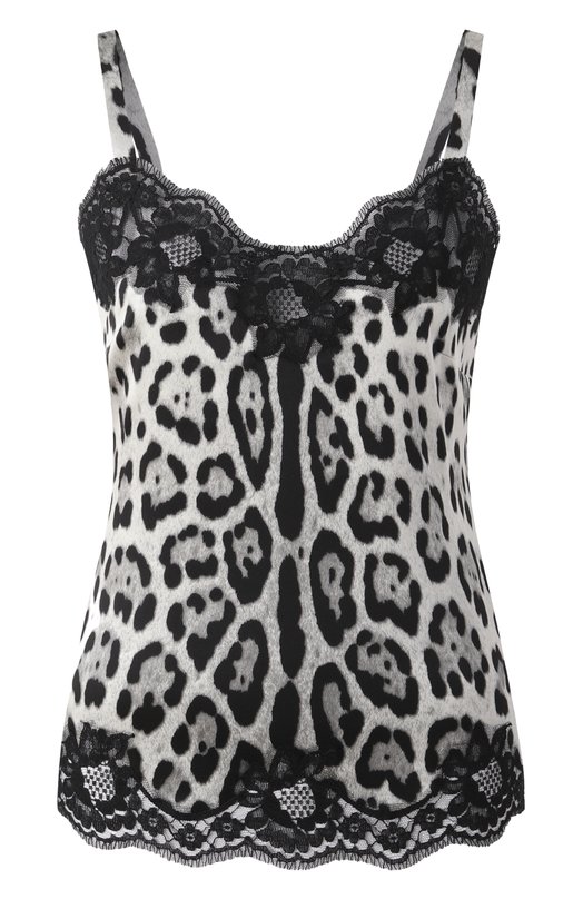 Топ из шелка и хлопка Dolce & Gabbana 07A00T/0N021 Леопардовый 07A00T/0N021