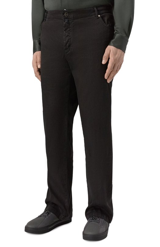 Брюки изо льна и хлопка Kiton UPR005LK0603H Чёрный  UPR005LK0603H Фото 3
