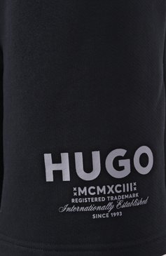 Мужские хлопковые шорты HUGO черного цвета, арт. 50510728 | Фото 6 (Драгоценные камни: Проставлено; Длина Шорты М: До колена; Материал сплава: Проставлено; Принт: С принтом; Случай: Повседневный; Стили: Спорт-шик; Материал внешний: Хлопок)