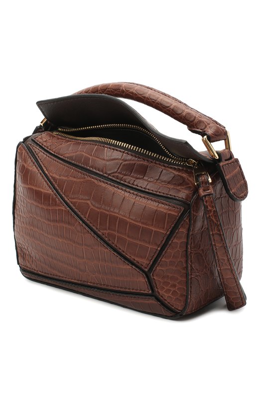 Сумка Puzzle mini из кожи крокодила Loewe Коричневый, фото 4
