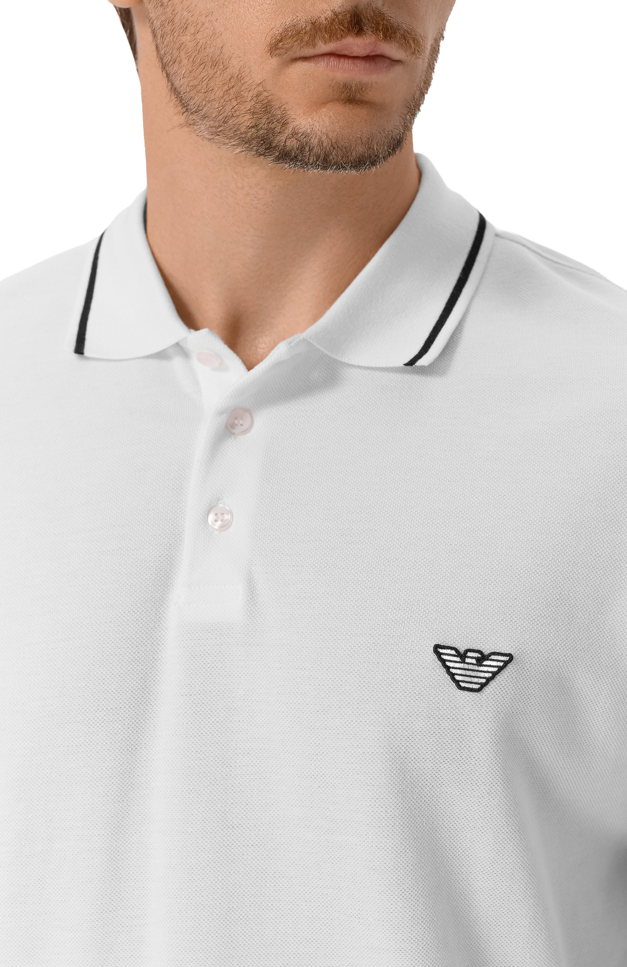 Хлопковое поло EMPORIO ARMANI белого цвета по цене 13400 руб., арт. EM001380/AF20424, фото 5 Хлопковое поло EMPORIO ARMANI, арт. EM001380/AF20424, фото 5