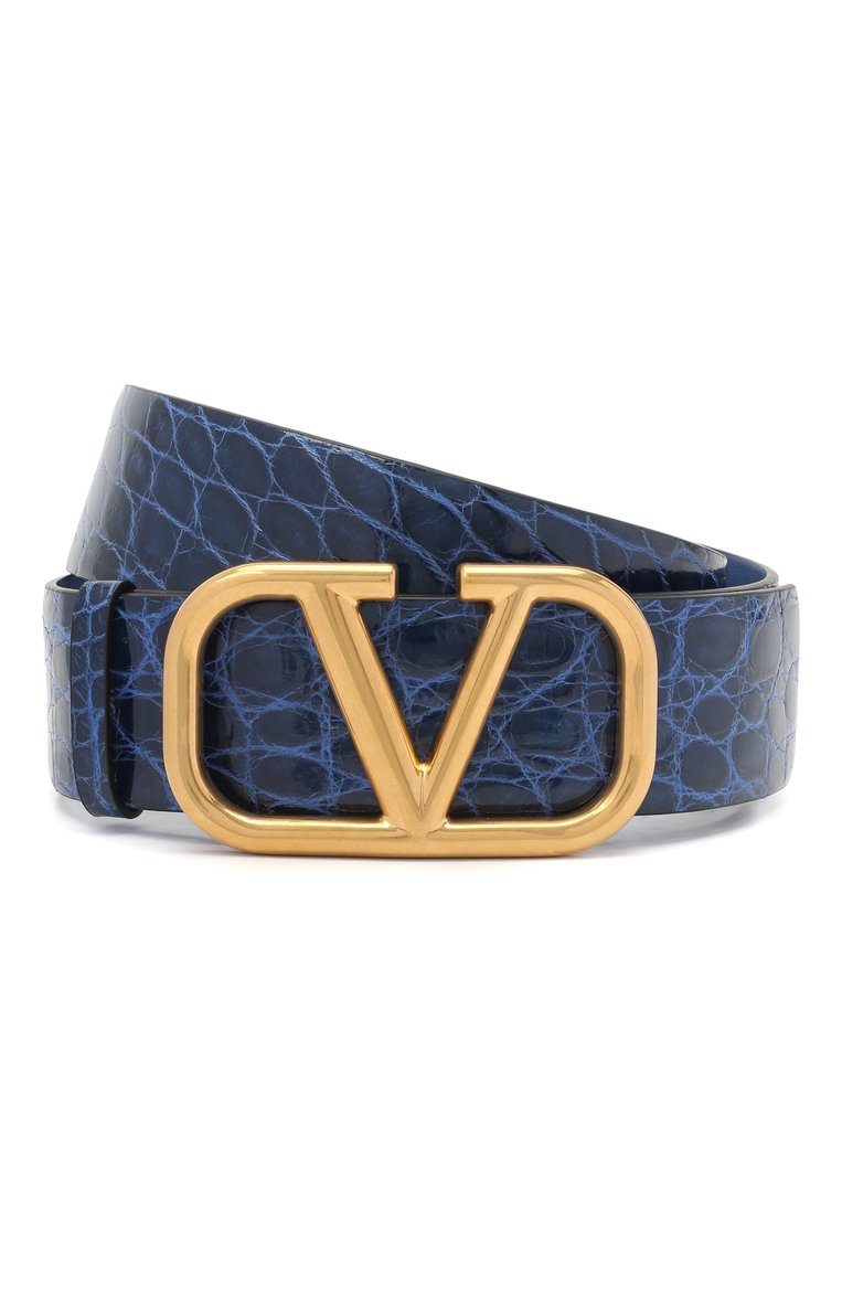 Женский ремень из кожи аллигатора vlogo signature VALENTINO синего цвета, арт. UW2T0S11/QRL/AMIS | Фото 1 (Материал: Экзотическая кожа; Нос: Не проставлено)
