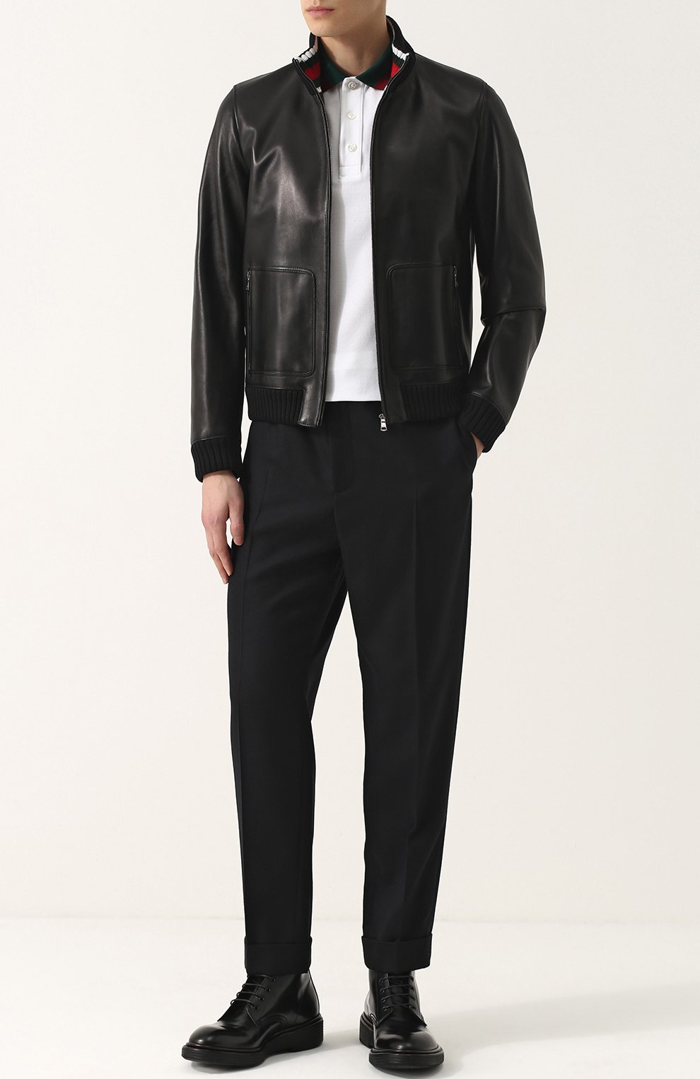 Кожаный бомбер на молнии с воротником-стойкой GUCCI, арт. 408378/XG136, фото 2