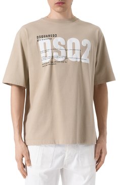 Мужская хлопковая футболка DSQUARED2 бежевого цвета, арт. S74GD1412/D20033 | Фото 3 (Рукава: Короткие; Длина (для топов): Стандартные; Стили: Кэжуэл; Принт: С принтом; Материал внешний: Хлопок; Мужское Кросс-КТ: Футболка-одежда; Кросс-КТ: Джерси)