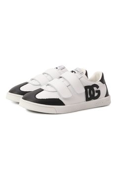 Детские кожаные кеды dg original DOLCE & GABBANA черно-белого цвета, арт. DA5254/A1048/29-36 | Фото 1 (Материал внешний: Натуральная кожа; Нос: Не проставлено; Материал сплава: Проставлено; Материал внутренний: Натуральная кожа; Мальчики Кросс-КТ: Обувь-низкие; Кросс-КТ: велькро)