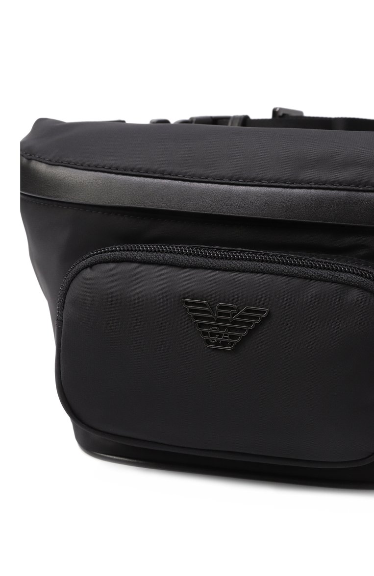 Мужская поясная сумка EMPORIO ARMANI черного цвета, арт. EM001805/AF13454 | Фото 3 (Ремень/цепочка: На ремешке; Автоматизация ТО: Проставлено; Материал: Текстиль; Автоматизация состава: Проставлено; Размер: small; Случай: Повседневный)