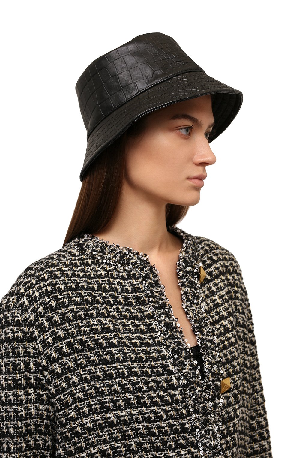 Кожаная панама COCOSHNICK HEADDRESS черного цвета по цене 15000 руб., арт. panamareptile, фото 2 Кожаная панама COCOSHNICK HEADDRESS, арт. panamareptile, фото 2