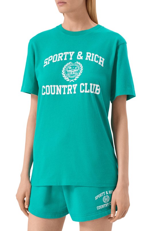 Хлопковая футболка Sporty and Rich T0089625218GR37 Зелёный  T0089625218GR37 Фото 3