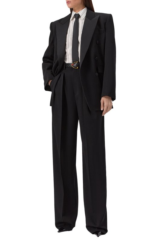 Шерстяные брюки Saint Laurent 824389/Y7E63 Чёрный  824389/Y7E63 Фото 2