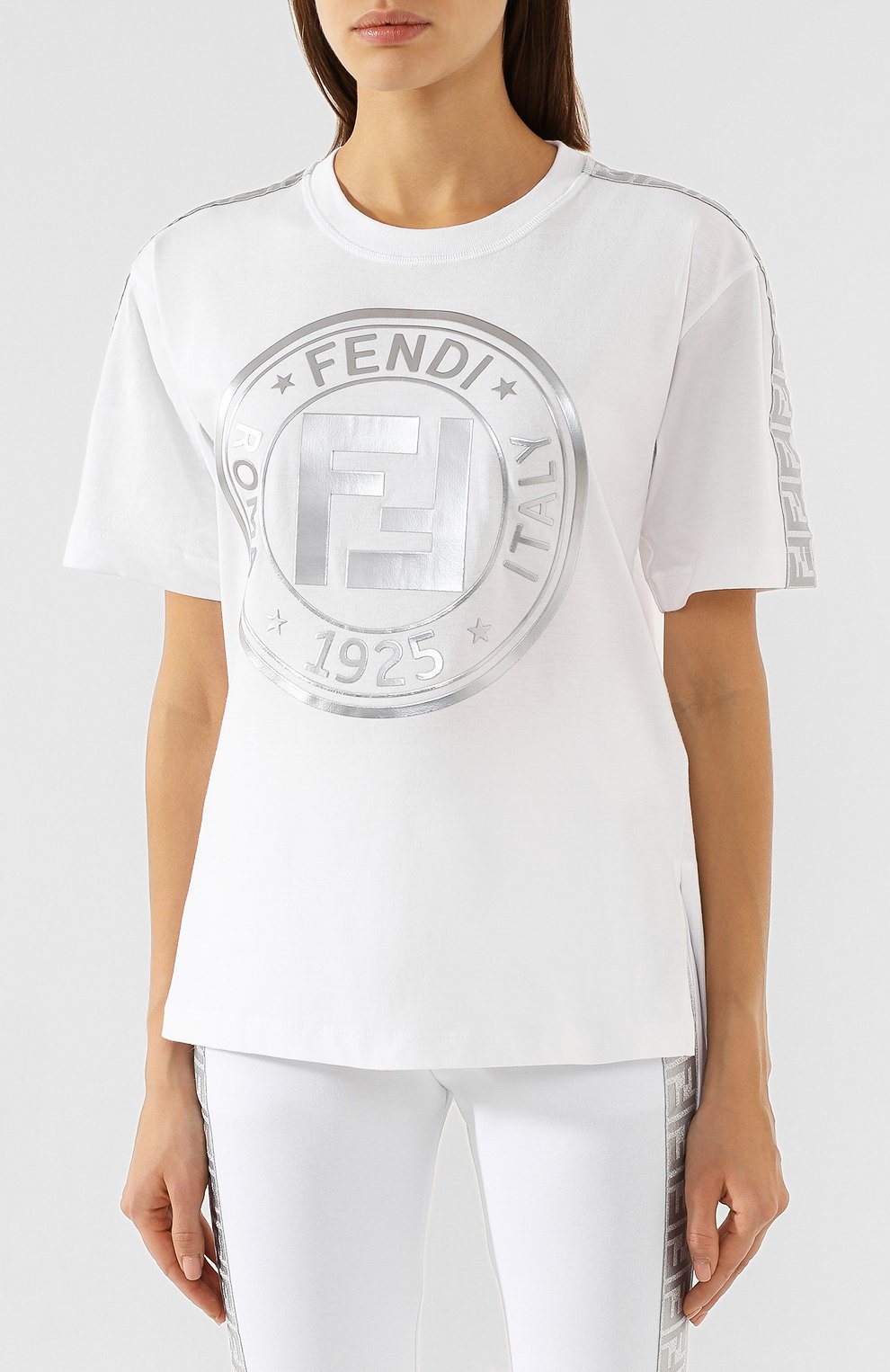 Хлопковая футболка FENDI белого цвета по цене 26050 руб., арт. FAF073 AB7G, фото 3 Хлопковая футболка FENDI, арт. FAF073 AB7G, фото 3