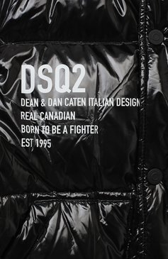 Детская пуховая куртка DSQUARED2 черного цвета, арт. DQ04BJ-D00ZJ | Фото 3 (Рукава: Длинные; Материал подклада: Синтетический материал; Материал утеплителя: Пух и перо; Материал внешний: Синтетический материал; Девочки Кросс-КТ: Пуховик-верхняя одежда; Кросс-КТ: Зима; Материал сплава: Проставлено; Драгоценные камни: Проставлено)