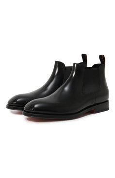 Мужские кожа�ные челси SANTONI черного цвета, арт. MCJG18579PB1H0BR | Фото 1 (Материал внутренний: Натуральная кожа; Материал сплава: Проставлено; Материал утеплителя: Без утеплителя; Подошва: Плоская; Драгоценные камни: Проставлено; Мужское Кросс-КТ: Сапоги-обувь, Челси-обувь)