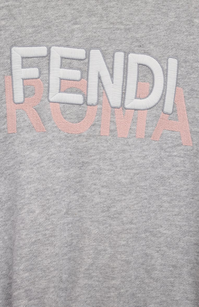 Детское хлопковое платье FENDI серого цвета, арт. JFB638/5V0/8A-12+ | Фото 3 (Рукава: Длинные; Драгоценные камни: Проставлено; Материал сплава: Проставлено; Материал внешний: Хлопок; Случай: Пов�седневный; Девочки Кросс-КТ: Платье-одежда; Ростовка одежда: 12 лет | 152 см, 13 - 15 лет | 158 см, 10 - 11 лет | 140 - 146см, 8 лет | 128 см)