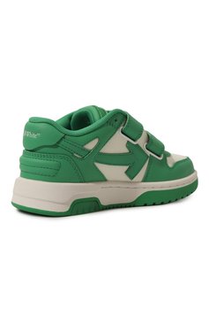 Детские кожаные кеды OFF-WHITE зеленого цвета, арт. 0BIA008S24LEA001/28-34 | Фото 3 (Материал внутренний: Текстиль; Нос: Не проставлено; Кросс-КТ: велькро; Мальчики Кросс-КТ: Обувь-низкие; Материал внешний: Натуральная кожа)