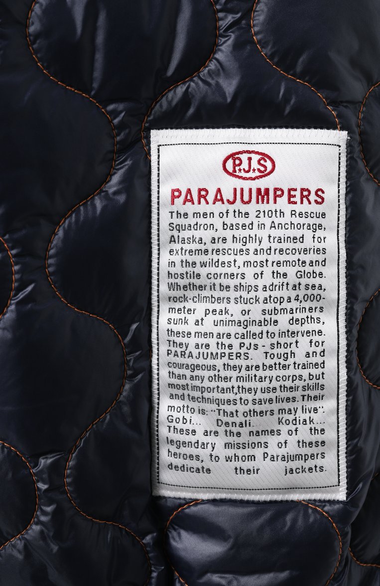 Мужской утепленный бомбер PARAJUMPERS темно-синего цвета, арт. PMJKDD01 | Фото 7 (Материал сплава: Проставлено; Драгоценные камни: Проставлено; Материал подклада: Синтетический материал; Длина (верхняя одежда): Короткие; Рукава: Длинные; Стили: Кэжуэл; Кросс-КТ: бомбер; Мужское Кросс-КТ: утепленные куртки; Принт: Без принта)