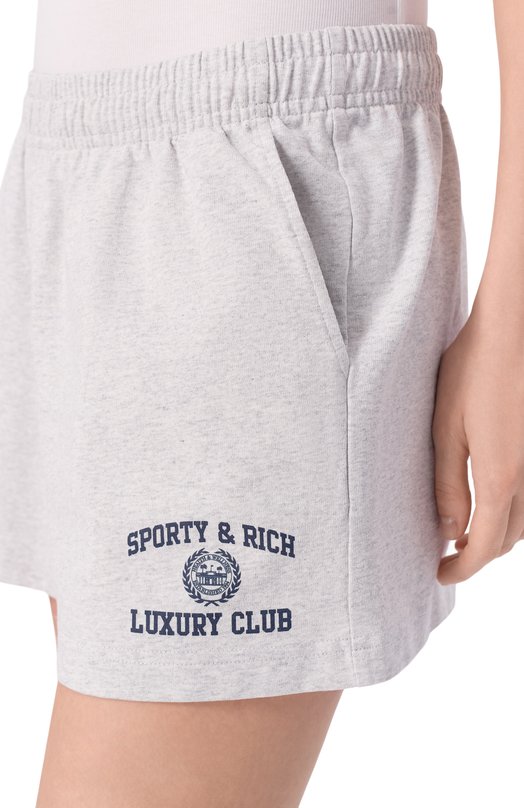 Хлопковые шорты Luxury Club Sporty and Rich SH0377842GY03/S&R LUXURY CLUB DISC0 SH0RT Серый  SH0377842GY03/S&R LUXURY CLUB DISC0 SH0RT Фото 5