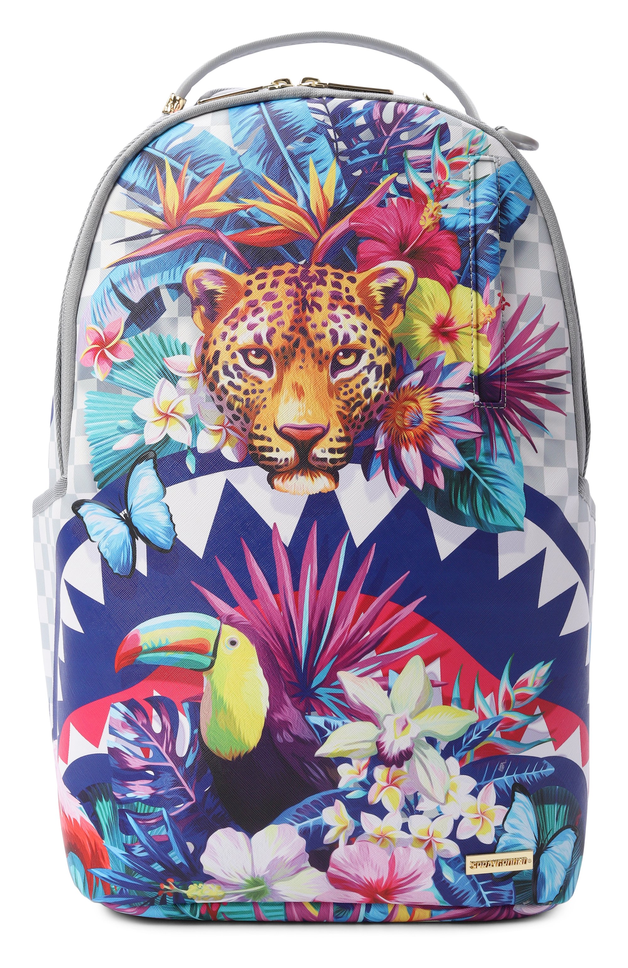 Рюкзак flowering jungle shark SPRAYGROUND светло-серого цвета по цене 18650 руб., арт. 910B8625NSZ/CREAM FL0WERING JUNGLE SHARK DLXSV BAC, фото 1 Рюкзак flowering jungle shark SPRAYGROUND, арт. 910B8625NSZ/CREAM FL0WERING JUNGLE SHARK DLXSV BAC, фото 1