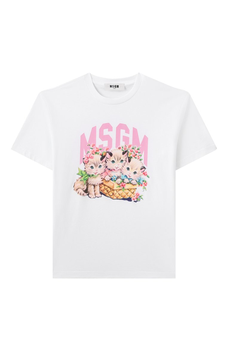 Детская хлопковая футболка MSGM KIDS белого цвета, арт. S5MSJGTH109 | Фото 1 (Рукава: Короткие; Девочки Кросс-КТ: футболка-одежда; Материал внешний: Хлопок; Ростовка одежда: 8 лет | 128 см, 10 - 11 лет | 140 - 146см, 6 лет | 116 см, 12 лет | 152 см, 16 лет | 164 см)