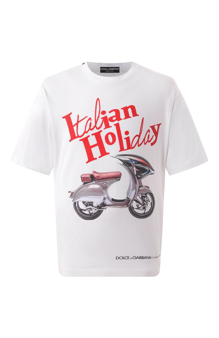 Мужская хлопковая футболка DOLCE & GABBANA белого цвета, арт. G8PN9T/G704S | Фото 1 (Длина (для топов): Стандартные; Рукава: Короткие; Стили: Кэжуэл; Принт: С принтом; Материал внешний: Хлопок; Мужское Кросс-КТ: Футболка-одежда; Кросс-КТ: Джерси)
