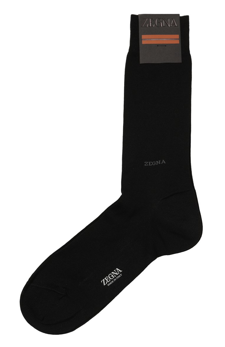 Мужские хлопковые носки ZEGNA черного цвета, арт. N5V406520 | Фото 1 (Материал внешний: Хлопок; Нос: Не проставлено; Кросс-КТ: бельё)