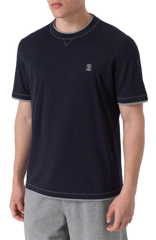 Хлопковая футболка Brunello Cucinelli M0B137451G Синий  M0B137451G Фото 3