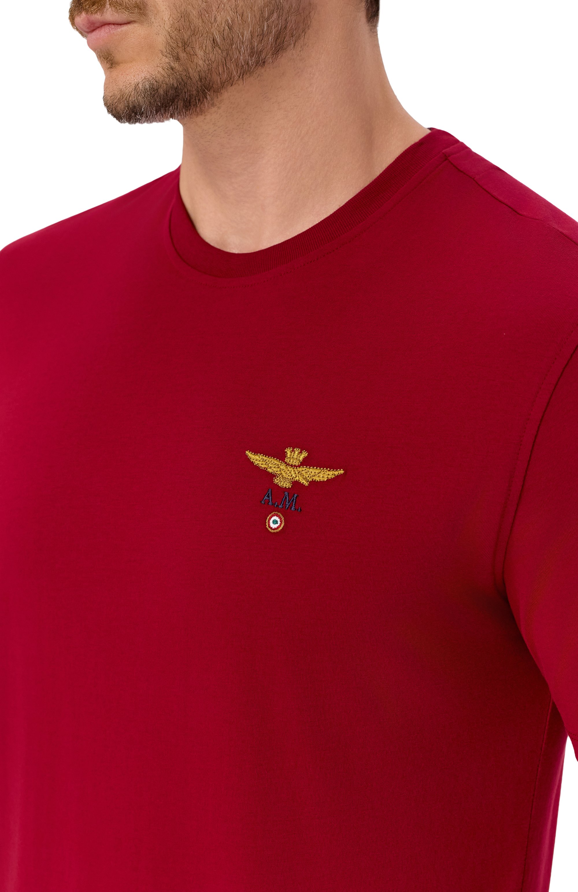 Хлопковая футболка AERONAUTICA MILITARE бордового цвета по цене 6140 руб., арт. TS1580UJ00372, фото 5 Хлопковая футболка AERONAUTICA MILITARE, арт. TS1580UJ00372, фото 5