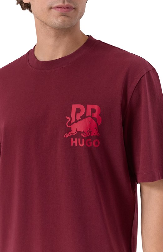 Хлопковая футболка HUGO x RB HUGO 50549307 Бордовый  50549307 Фото 5
