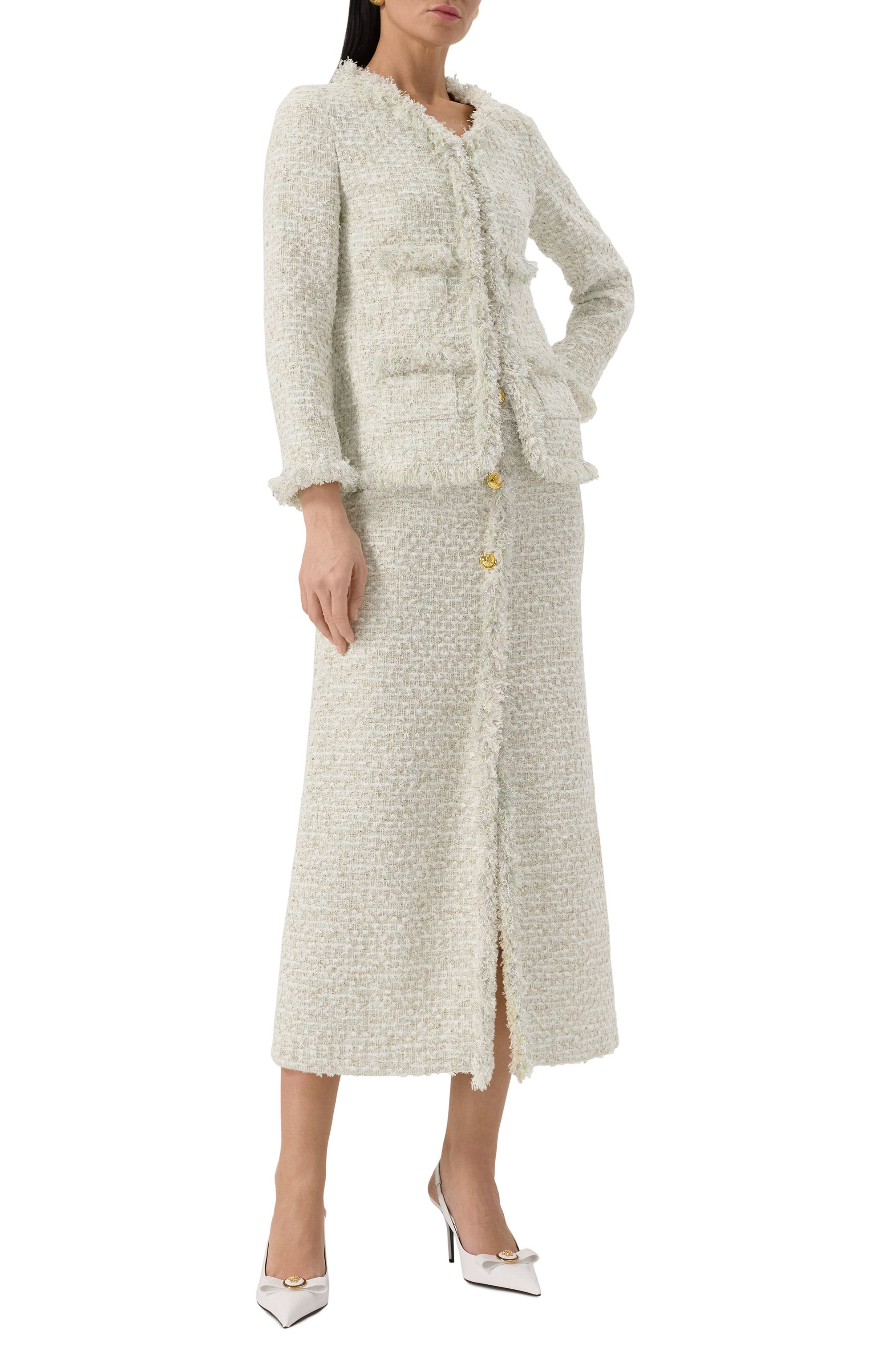 Твидовый жакет GIAMBATTISTA VALLI светло-зеленого цвета по цене 527500 руб., арт. 25SSPVCA6225-14UBE, фото 2 Твидовый жакет GIAMBATTISTA VALLI, арт. 25SSPVCA6225-14UBE, фото 2