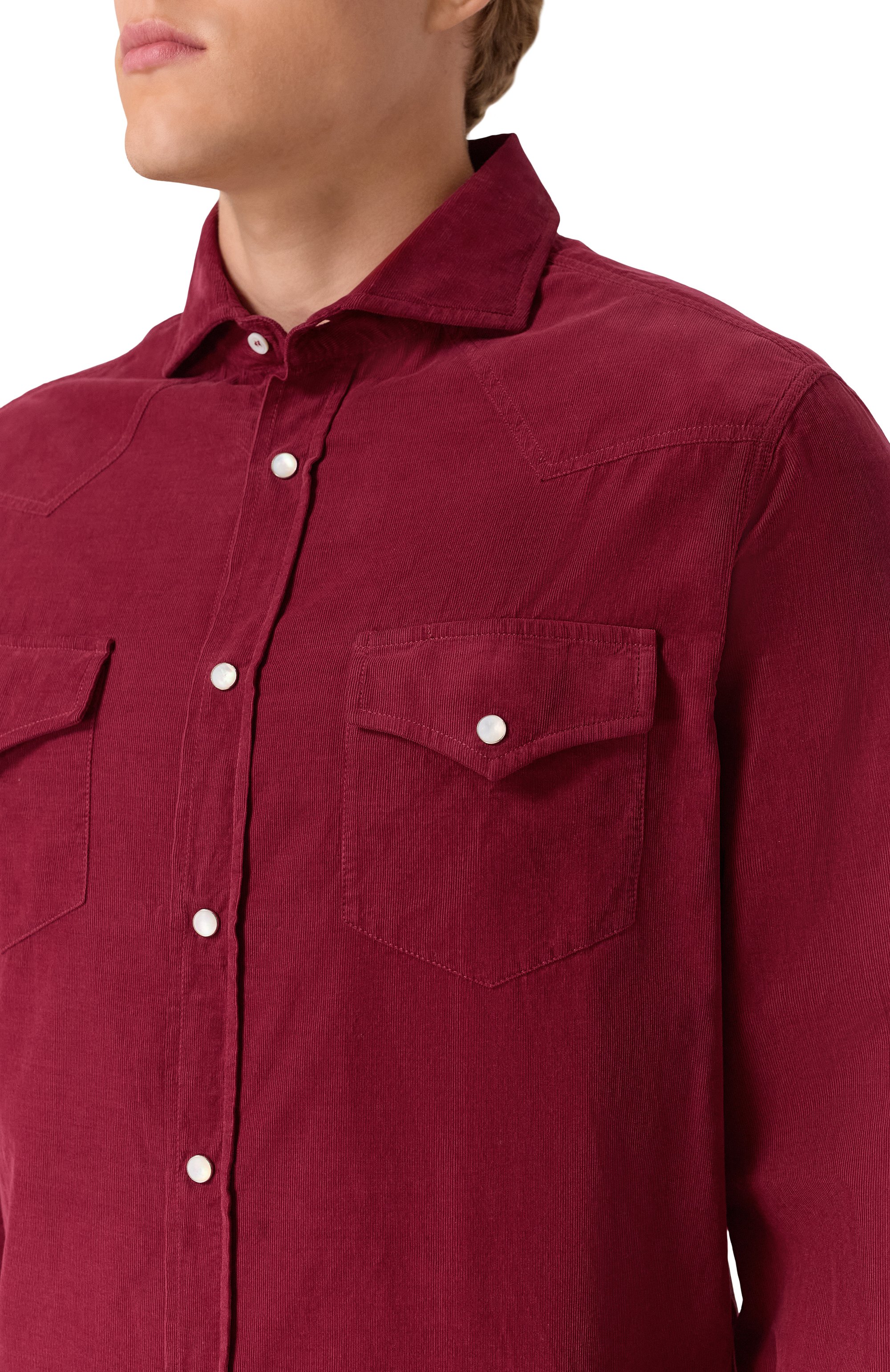 Хлопковая рубашка BRUNELLO CUCINELLI бордового цвета по цене 127000 руб., арт. ML6884008, фото 5 Хлопковая рубашка BRUNELLO CUCINELLI, арт. ML6884008, фото 5