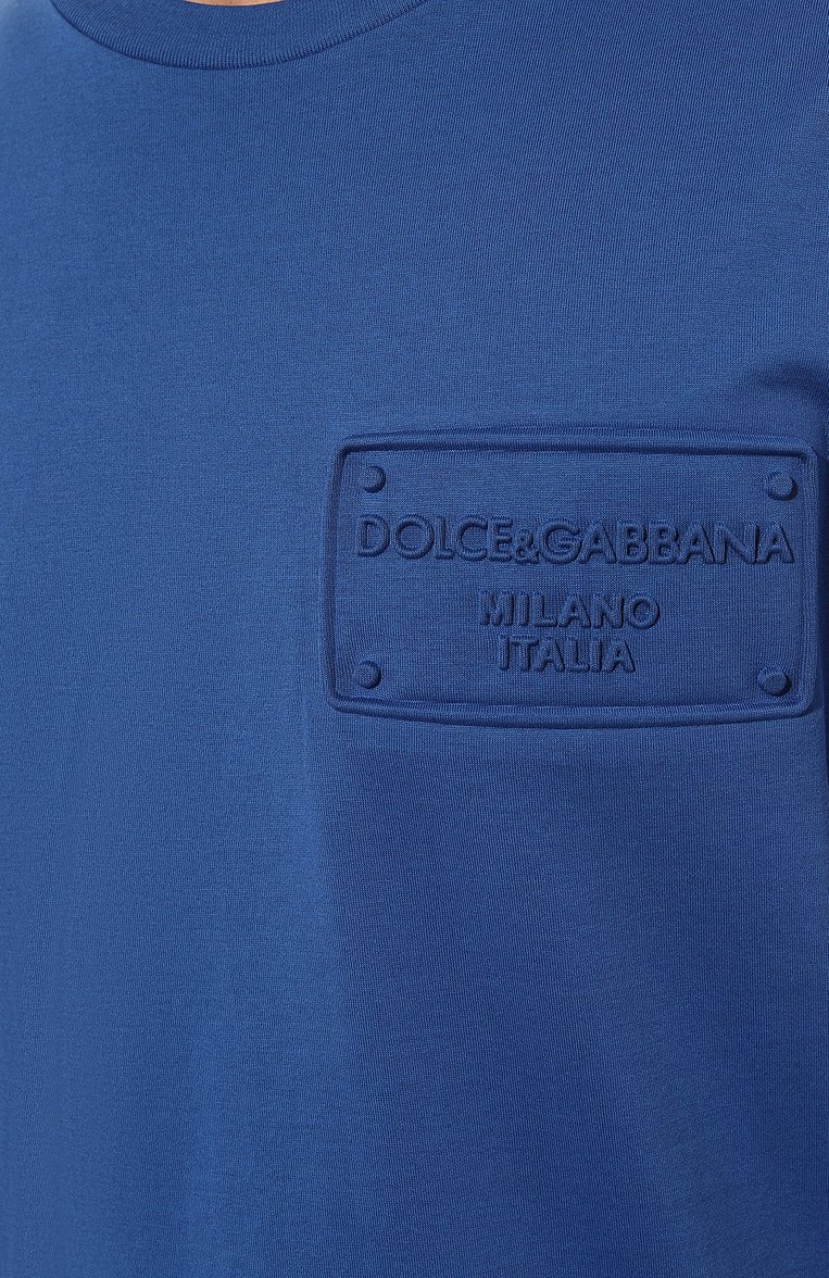 Мужская хлопковая футболка DOLCE & GABBANA синего цвета, арт. G8P07Z/FU7EQ | Фото 5 (Принт: Без принта; Рукава: Короткие; Длина (для топов): Стандартные; Материал сплава: Проставлено; Материал внешний: Хлопок; Стили: Спорт-шик; Драгоценные камни: Проставлено)
