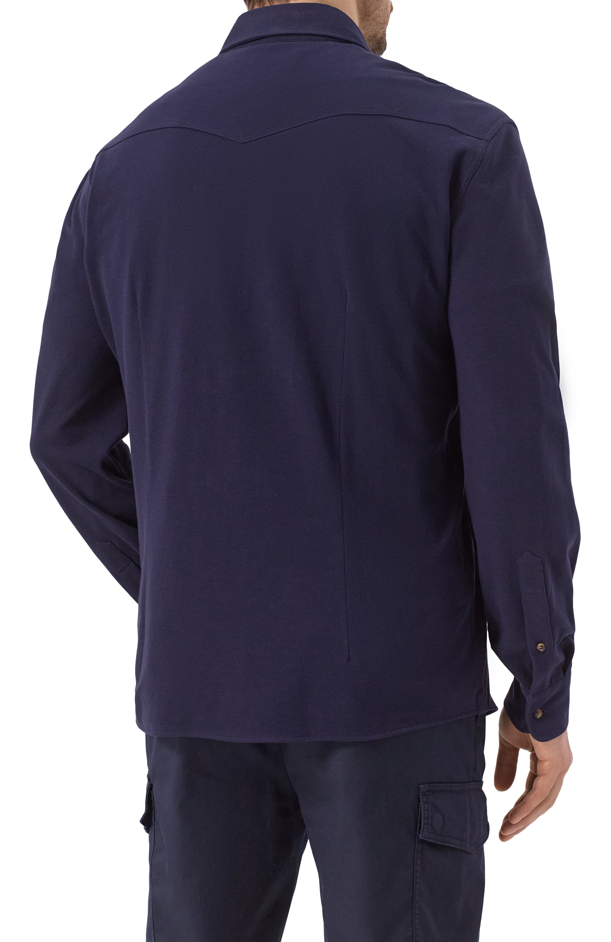 Хлопковая рубашка BRUNELLO CUCINELLI темно-синего цвета по цене 121500 руб., арт. ME854B2268, фото 4 Хлопковая рубашка BRUNELLO CUCINELLI, арт. ME854B2268, фото 4