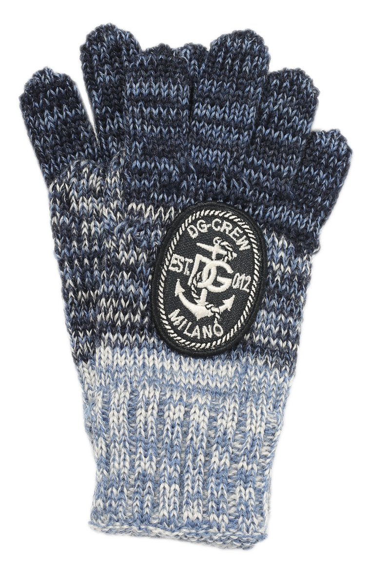 Детские шерстяные перчатки DOLCE & GABBANA синего цвета, арт. LBKA66/JBVQ8 | Фото 1 (Материал: Т�екстиль, Шерсть; Материал сплава: Проставлено; Нос: Не проставлено)