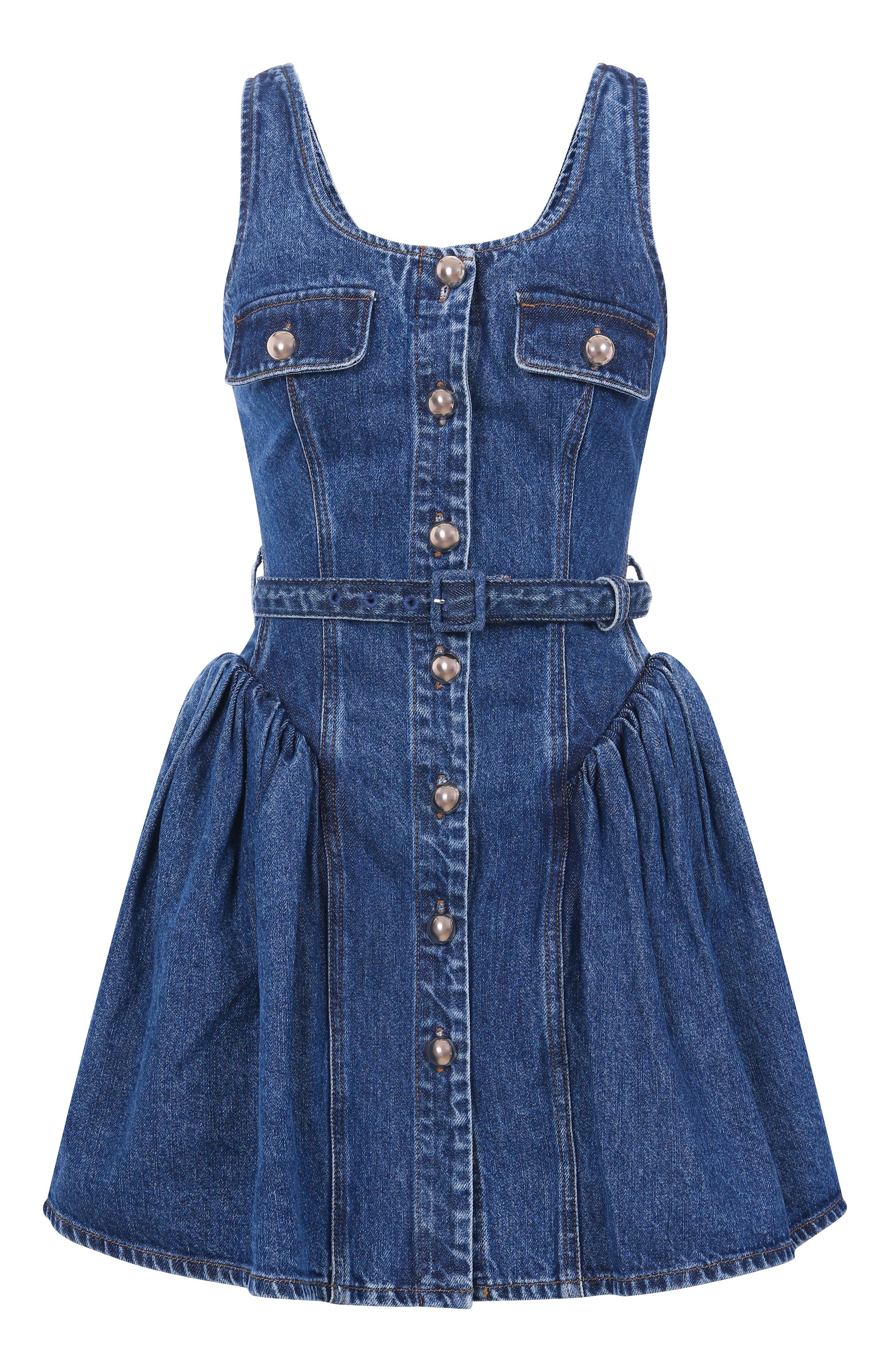 Джинсовое платье SELF-PORTRAIT синего цвета по цене 48050 руб., арт. RS25800SBL, фото 1 Джинсовое платье SELF-PORTRAIT, арт. RS25800SBL, фото 1