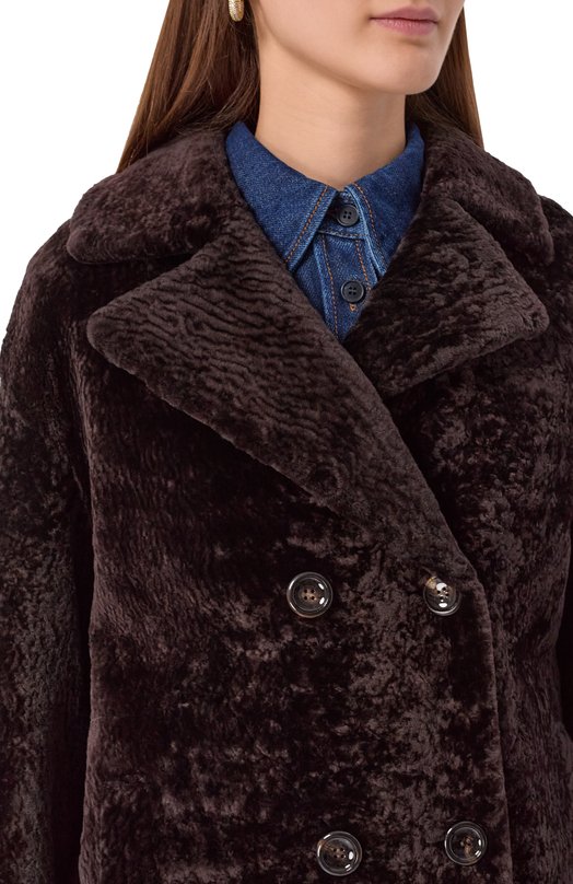 Дубленка из овчины manzoni24 25M1213-S23N Коричневый  25M1213-S23N Фото 5