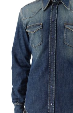 Мужская джинсовая рубашка DOLCE & GABBANA темно-синего цвета, арт. G5JC8D/G8GW9 | Фото 5 (Рукава: Длинные; Материал сплава: Проставлено; Длина (для топов): Стандартные; Материал внешний: Хлопок, Деним; Драгоценные камни: Проставлено; Стили: Кэжуэл; Манжеты: На кнопках; Принт: Однотонные; Случай: Повседневный; Рубашки М: Slim Fit; Кросс-КТ: Деним; Воротник: Акула)