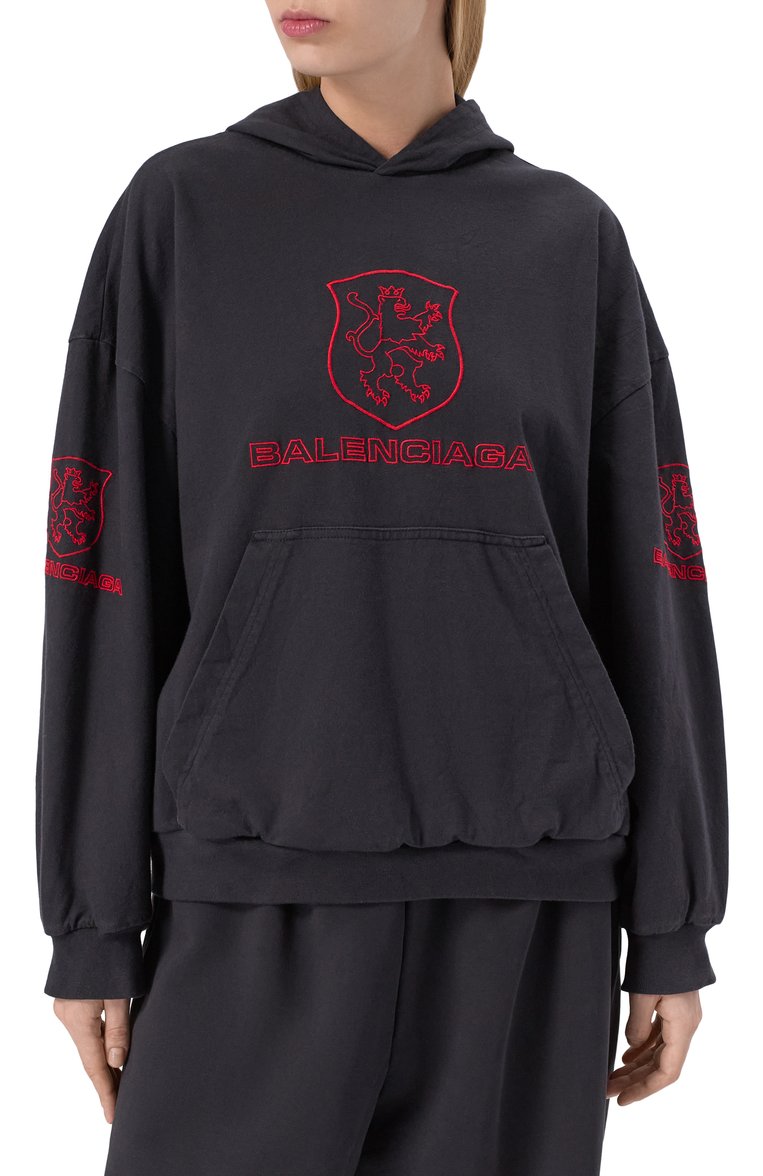 Мужской хлопковое худи BALENCIAGA черного цвета, арт. 807999/TRVR9 | Фото 8 (Материал внешний: Хлопок; Рукава: Длинные; Длина (для топов): Стандартные; Принт: С принтом; Мужское Кросс-КТ: Худи-одежда; Стили: Кэжуэл)