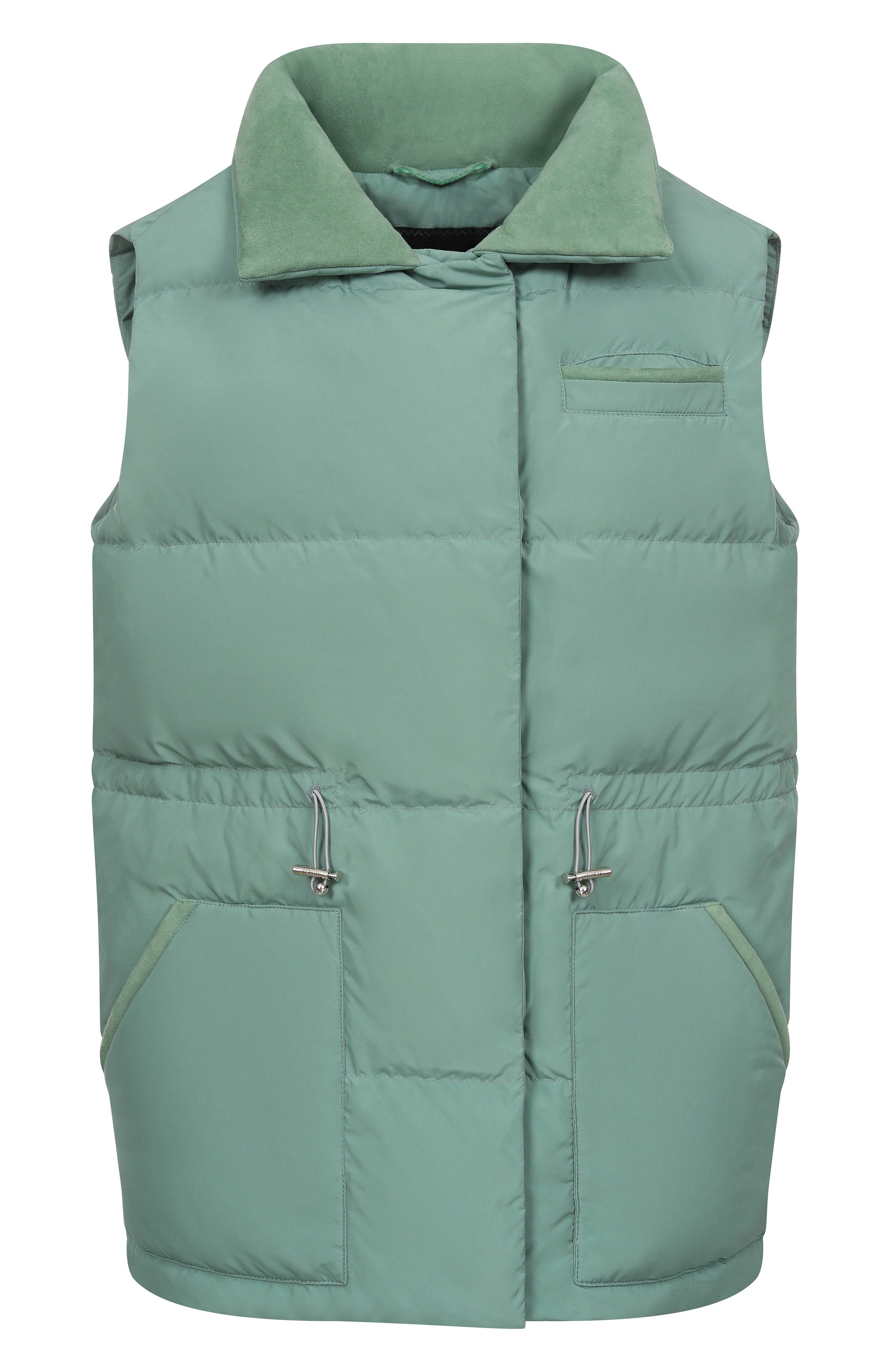 Пуховый жилет KITON светло-зеленого цвета по цене 259500 руб., арт. D61622K0948H05, фото 1 Пуховый жилет KITON, арт. D61622K0948H05, фото 1