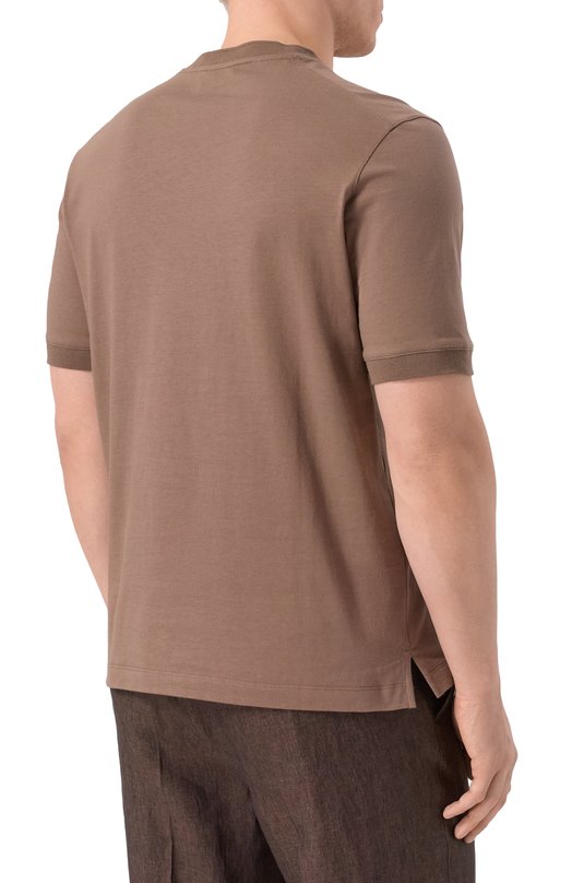 Хлопковая футболка Canali T0930/MJ02435 Коричневый  T0930/MJ02435 Фото 4