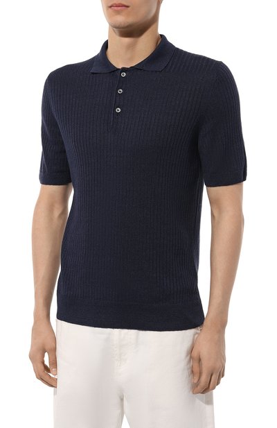 Поло изо льна и хлопка GRAN SASSO темно-синего цвета по цене 31250 руб., арт. 57118/18641, фото 3 Поло изо льна и хлопка GRAN SASSO, арт. 57118/18641, фото 3